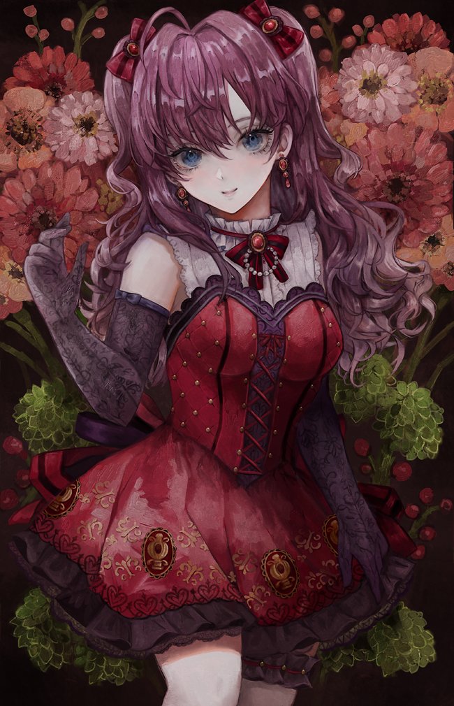 1girl, ahoge, alternate_hairstyle, bare_shoulders, black_background, black_trim, blue_eyes, blush