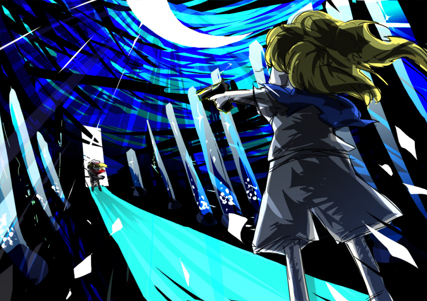 alternate_color, blonde_hair, comic, dual_persona, giselebon, gun, handgun, kitashirakawa_chiyuri