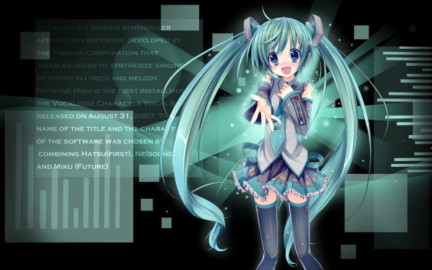 blush, caidychen, hatsune_miku, ruchie, thigh-highs, vocaloid