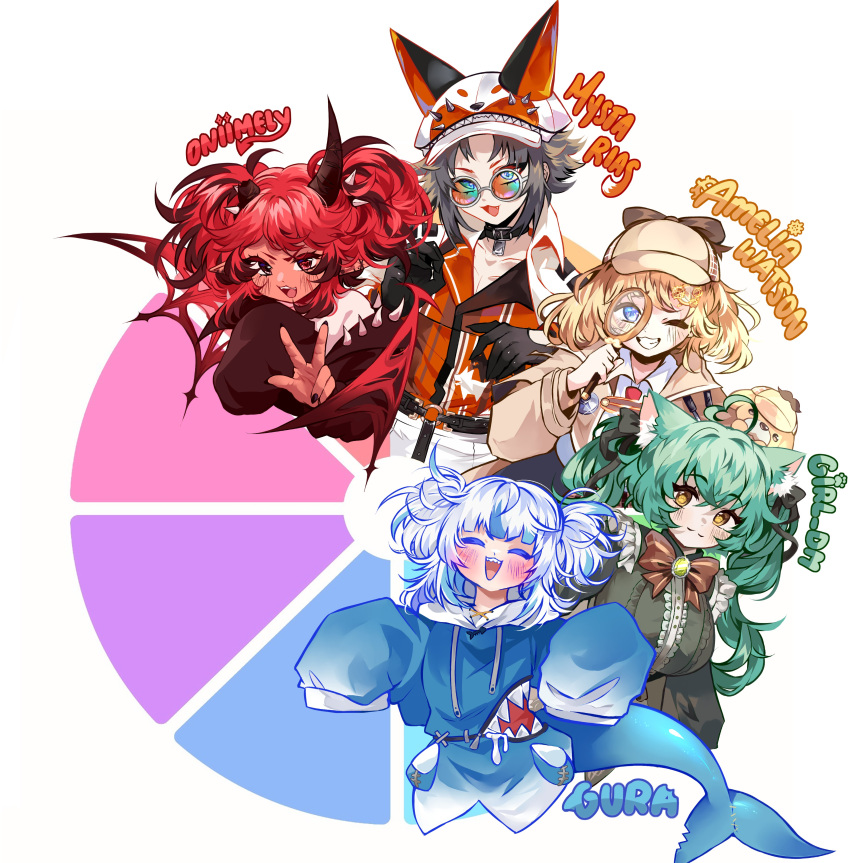 1boy, 4girls, absurdres, ahoge, animal_ears, blonde_hair, blue_eyes, blue_hair