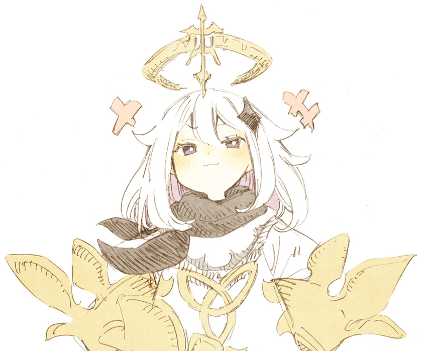 1girl, abara_heiki, blush, bright_pupils, genshin_impact, halo, medium_hair, paimon_(genshin_impact)