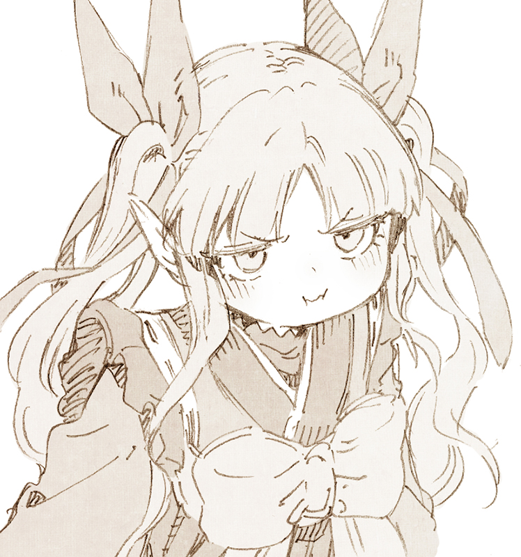 1girl, abara_heiki, blush, bow, elf, hair_bow, japanese_clothes, kimono