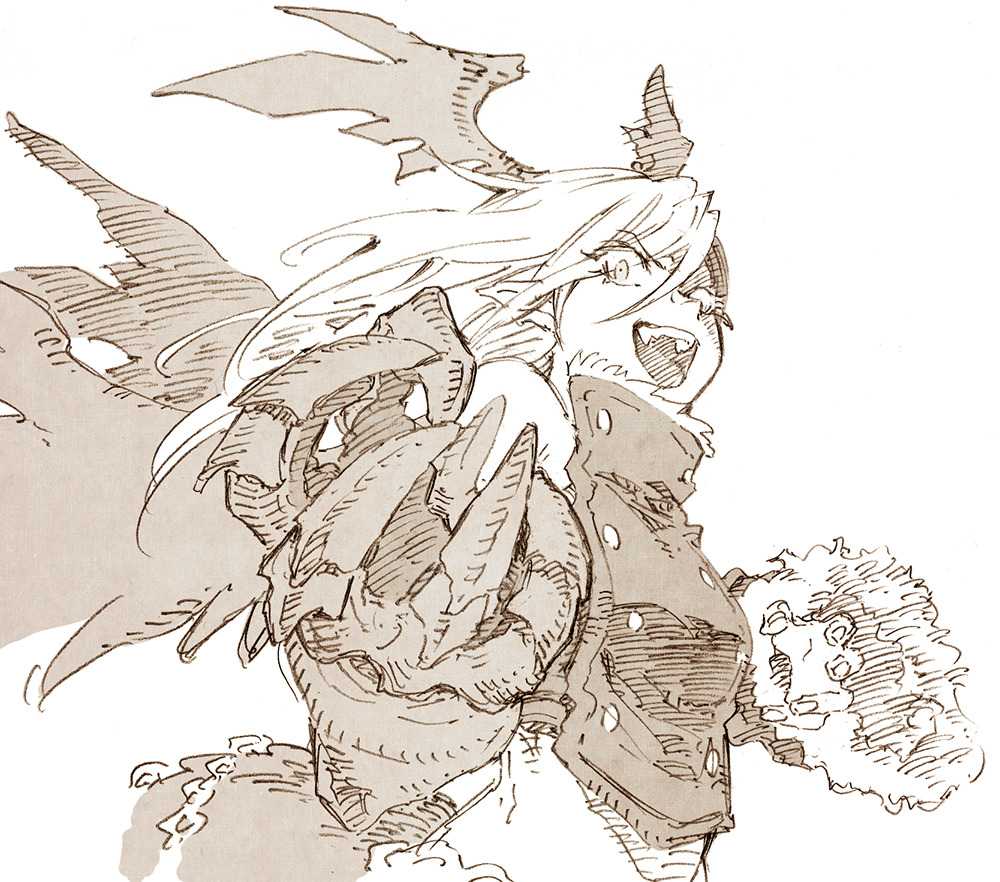 1girl, abara_heiki, armor, bare_shoulders, breastplate, clawed_gauntlets, dragon_girl, dragon_horns