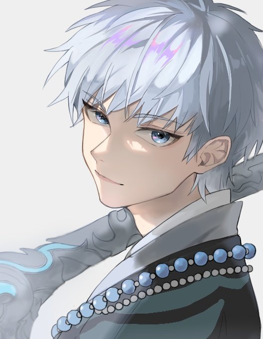 1boy, bead_necklace, beads, black_robe, blue_eyes, character_request, closed_eyes, copyright_request