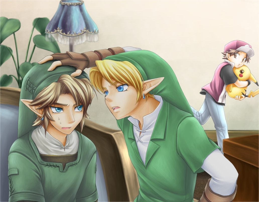 3boys, blonde_hair, blue_eyes, brown_hair, chikuwa_(rinka), earrings, gloves, hat