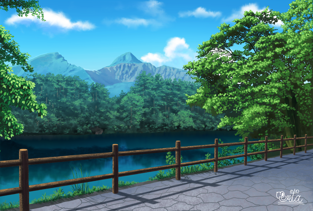 blue_sky, clouds, commentary_request, day, fence, forest, fukushima_prefecture, mountain