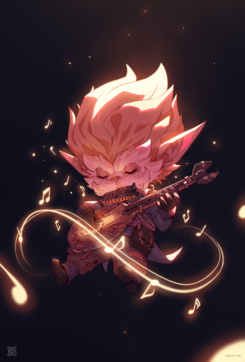 1boy, absurdres, arcane:_league_of_legends, arcane_heimerdinger, black_background, blonde_hair, closed_eyes, commentary_request