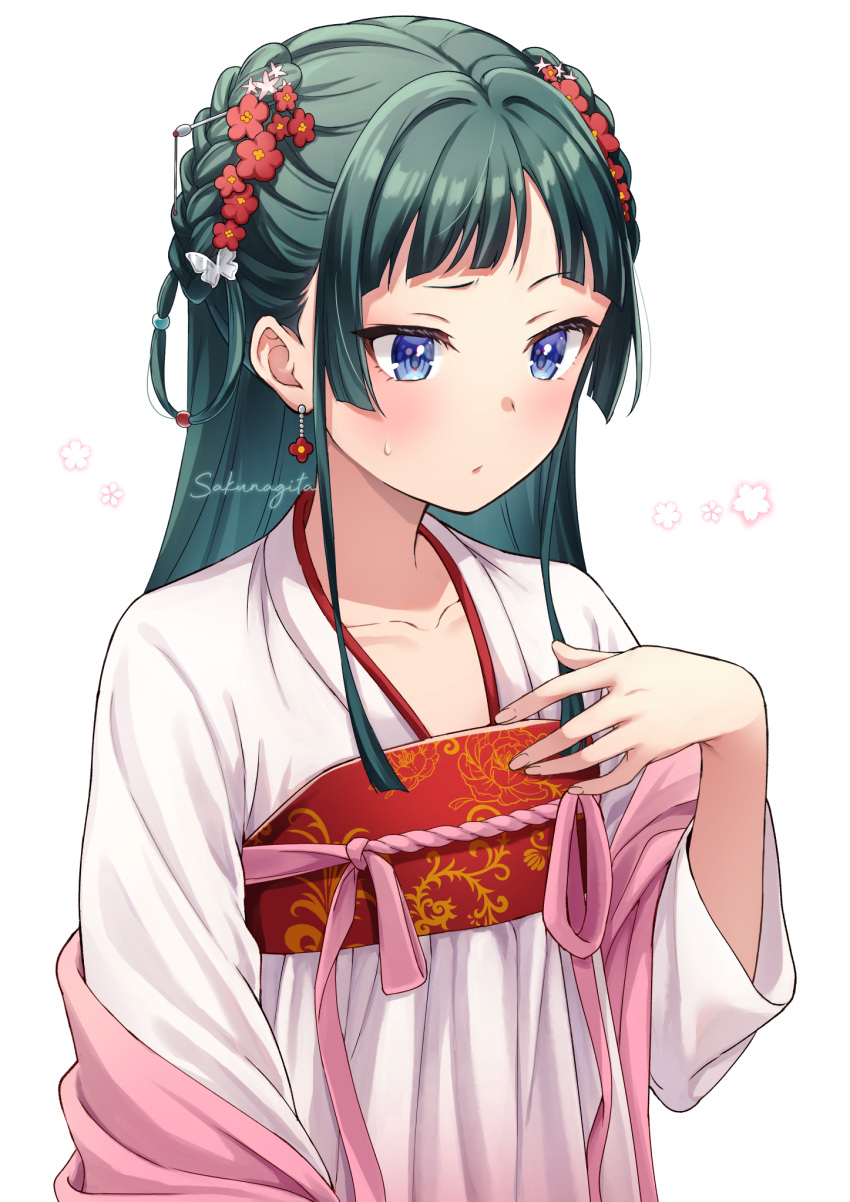 1girl, :o, arm_at_side, blue_eyes, blush, chinese_clothes, collarbone, commentary_request