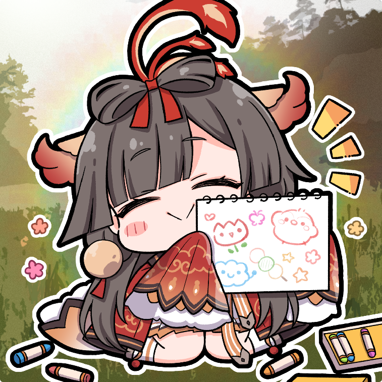 1girl, azur_lane, black_hair, blunt_bangs, blush, blush_stickers, chibi, closed_eyes