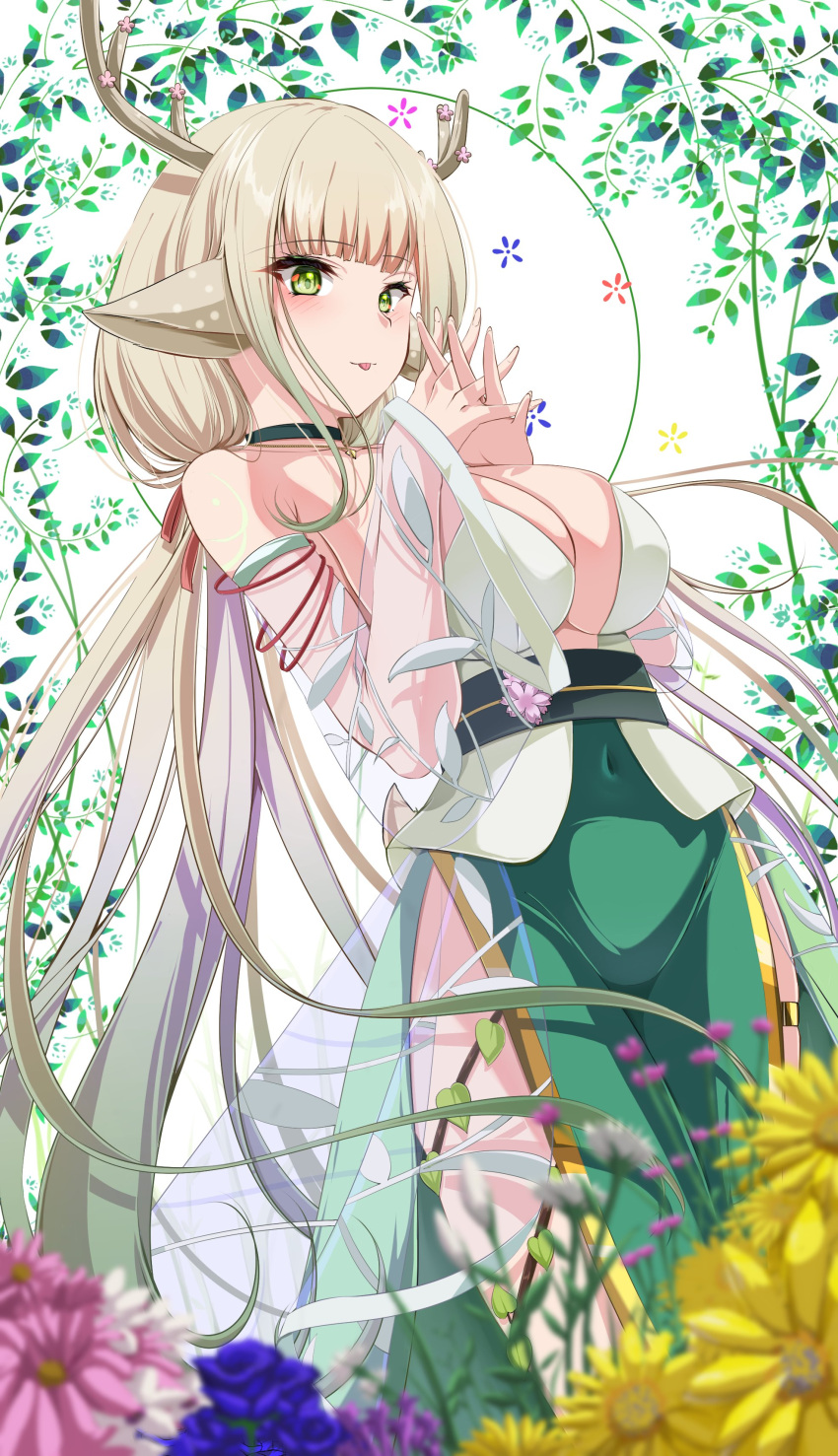 1girl, absurdres, bare_shoulders, blurry, breasts, character_request, choker, depth_of_field