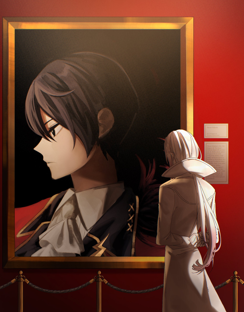 2boys, absurdres, arms_behind_back, black_hair, chisha_gold, from_behind, gradient_hair, highres