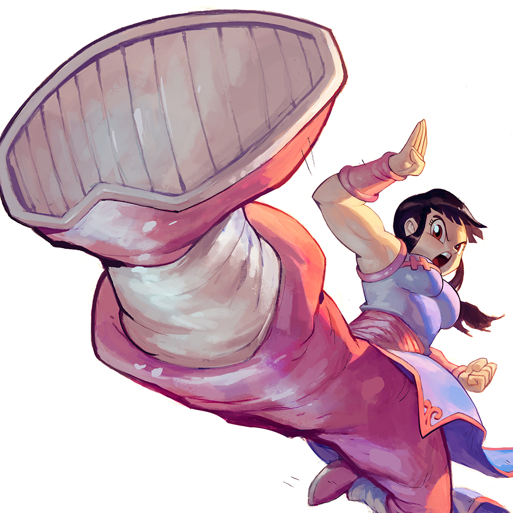 1girl, black_hair, brown_eyes, chi-chi_(dragon_ball), china_dress, chinese_clothes, clenched_hand, dragon_ball