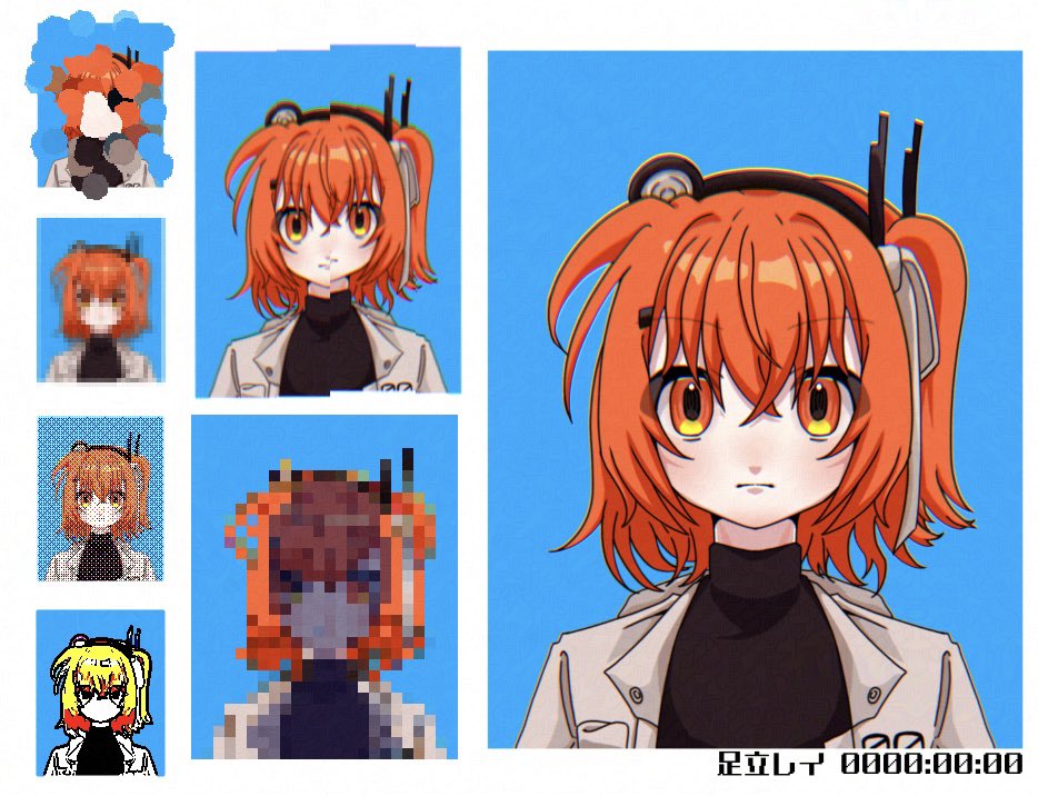 1girl, a.i._voice, adachi_rei, azunishi_(azns_0), black_shirt, blue_background, border, closed_mouth