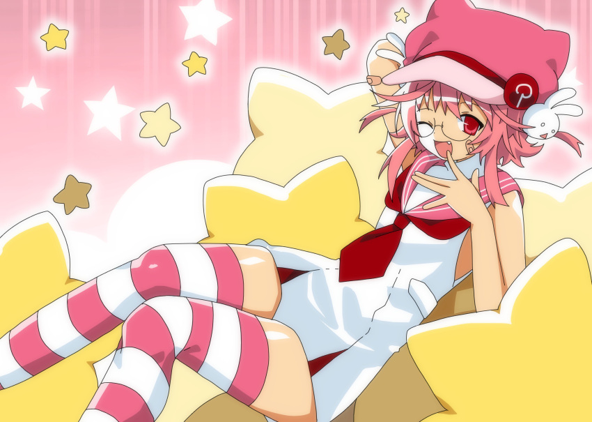 1girl, animal_hat, bandaid, bandaid_on_arm, bk_(barakoodra), cat_hat, english_commentary, fang