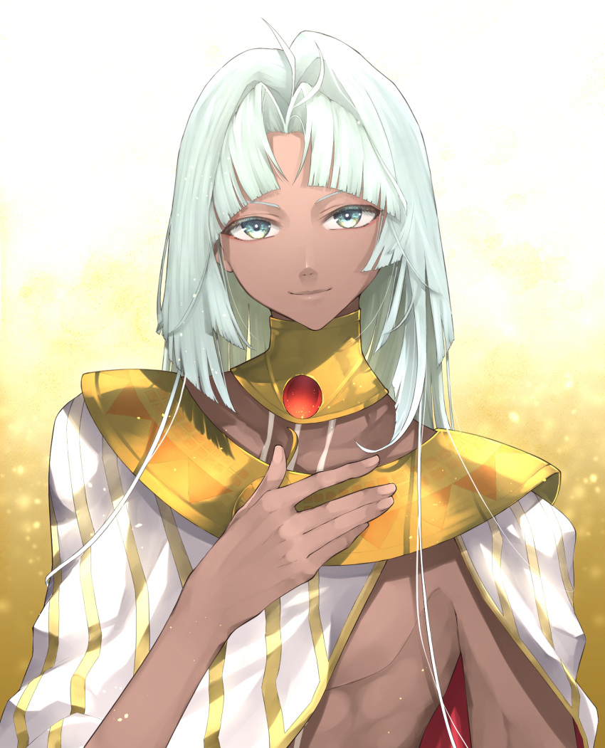 1boy, ahoge, dark-skinned_male, dark_skin, fate/grand_order, fate_(series), grey_eyes, grey_hair