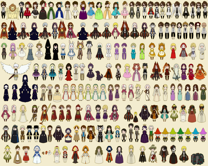 6+boys, 6+girls, abyss_(sound_horizon), angel, artemisia, beard, blonde_hair, bow_(music)