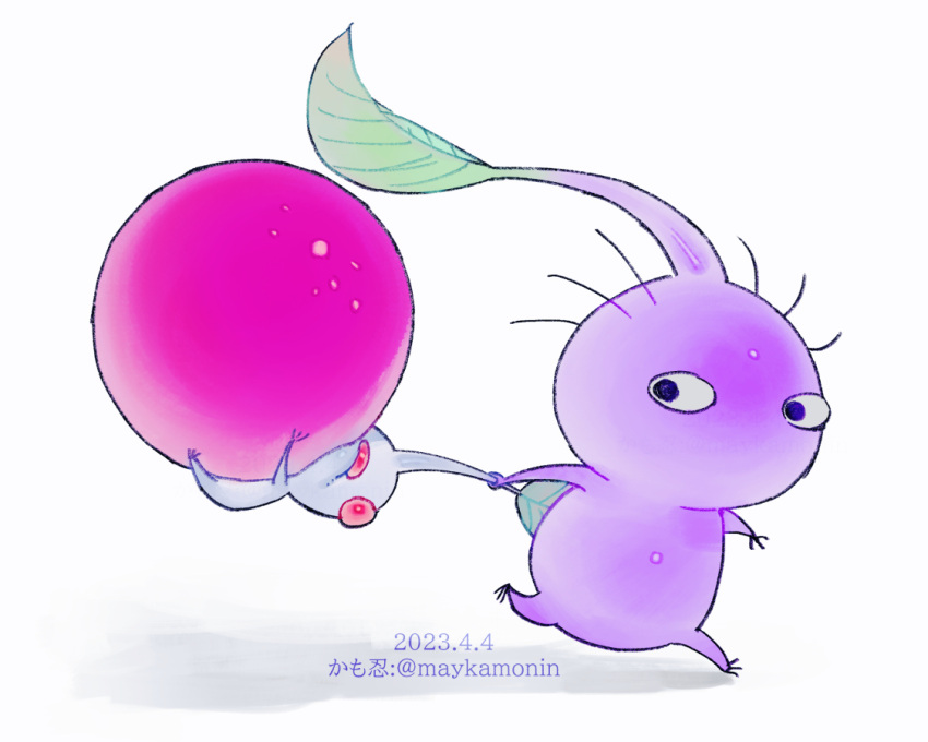 artist_name, berry, black_eyes, cheek_squash, colored_skin, commentary_request, creature_focus, dated