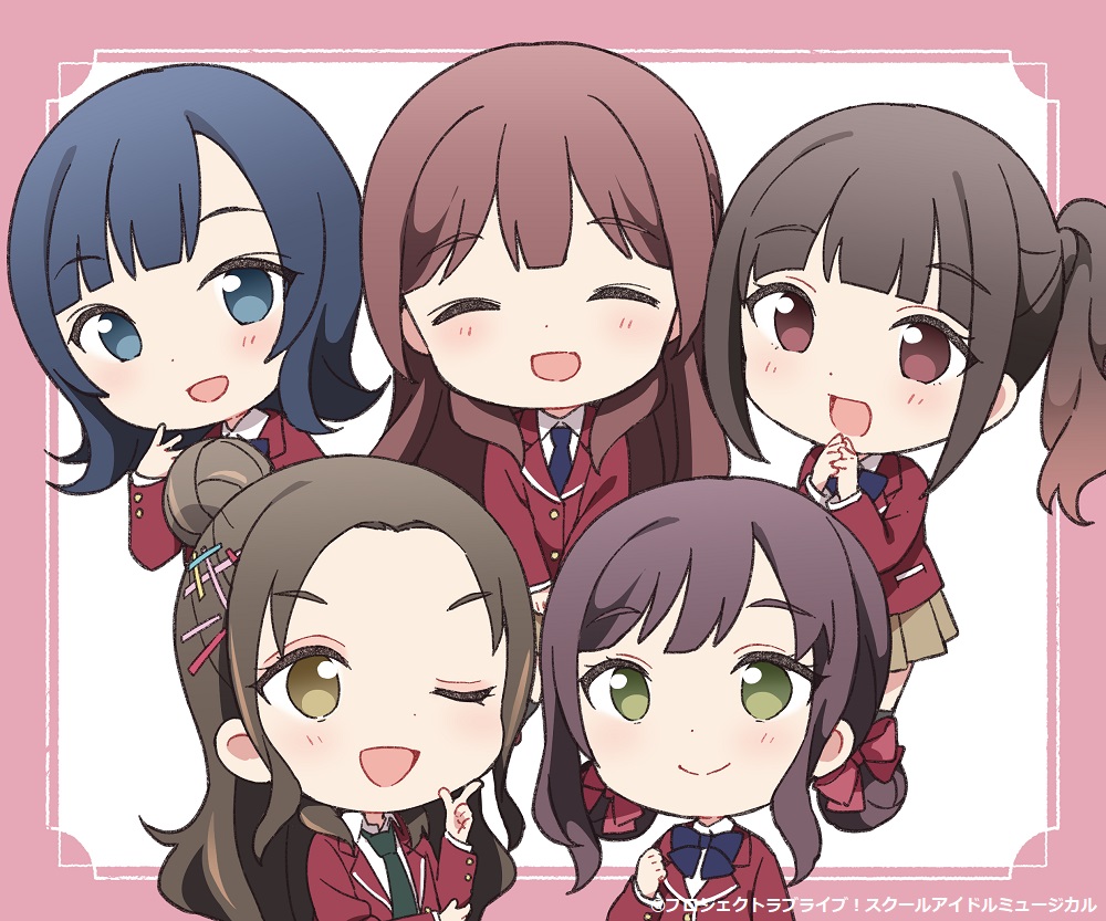 5girls, :d, ;d, ^_^, blazer, blue_bow, blue_bowtie, blue_hair
