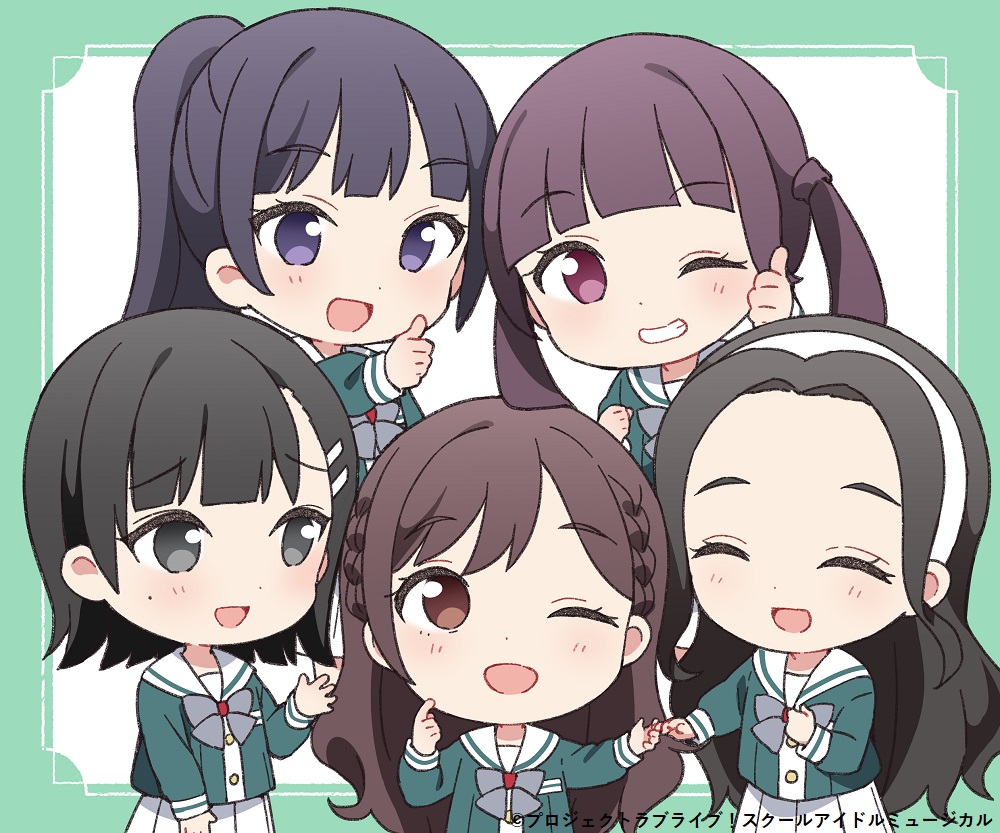5girls, :d, ;d, ^_^, amakusa_hikaru, arm_up, black_hair, blunt_bangs