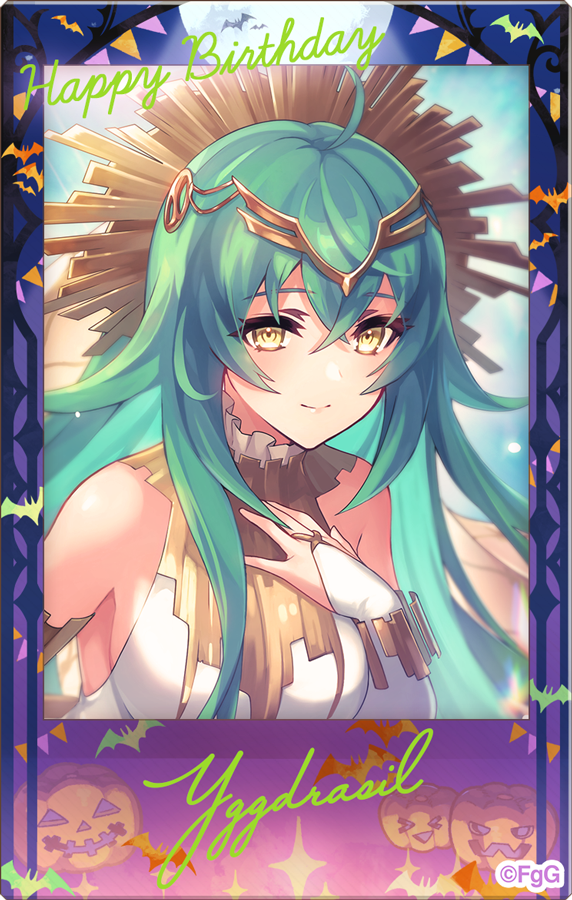 1girl, ahoge, character_name, closed_mouth, commentary_request, copyright_notice, cropped_torso, crossed_bangs
