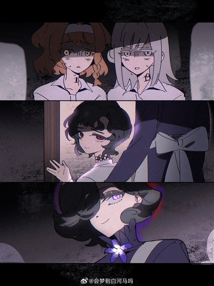 4girls, absurdres, age_regression, aged_down, apron, black_hair, child, collared_shirt