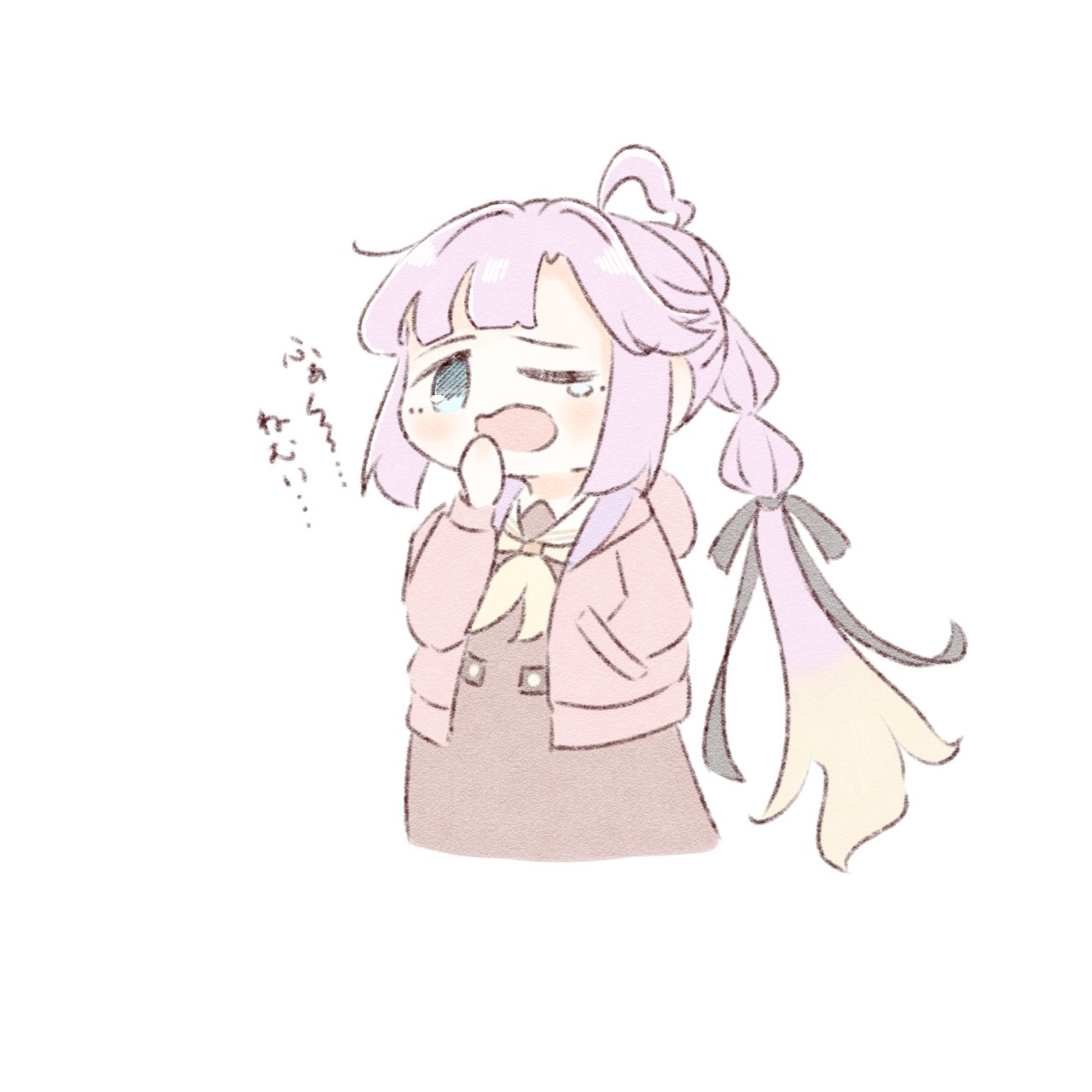 1girl, ahoge, ameno_ryuu, anyoji_hime, black_ribbon, blonde_hair, blue_eyes, blunt_bangs