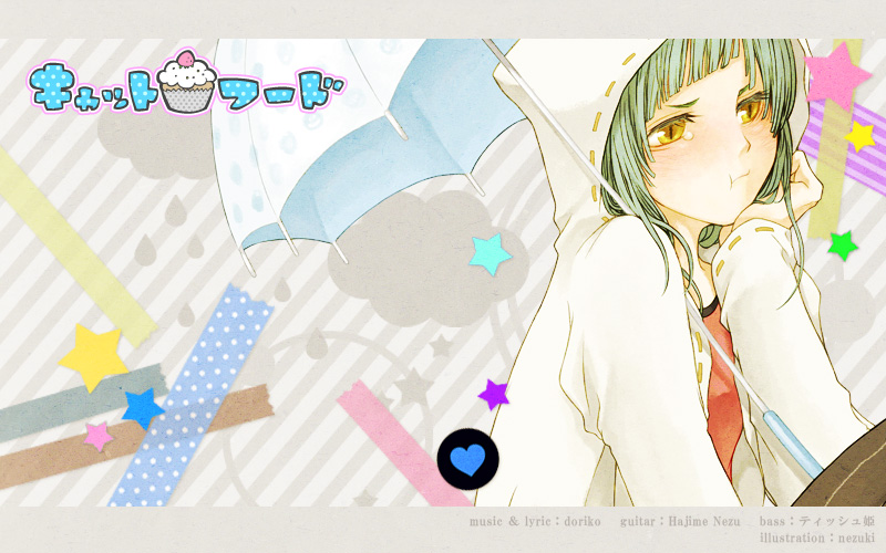 1girl, :t, artist_name, bad_source, blunt_bangs, cat_food_(vocaloid), green_hair, hatsune_miku