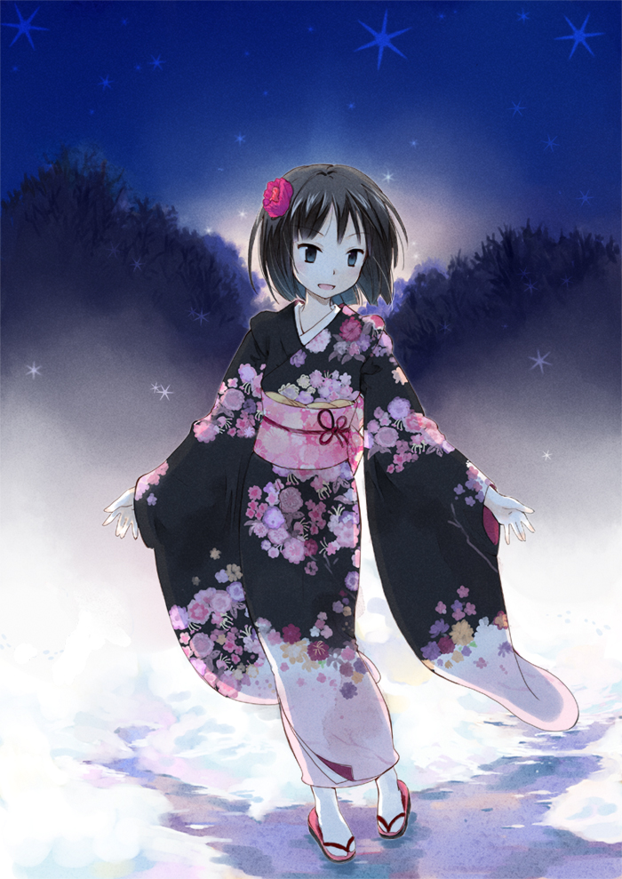 flower, hair_flower, hair_ornament, japanese_clothes, kimono, night, nonaka_yuu, original