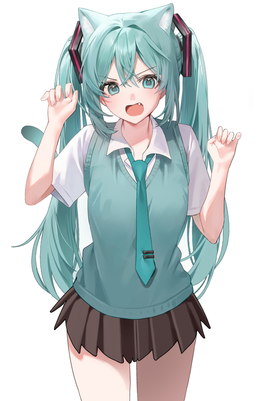 1girl, absurdres, alternate_costume, animal_ears, aqua_eyes, aqua_hair, aqua_necktie, aqua_sweater_vest