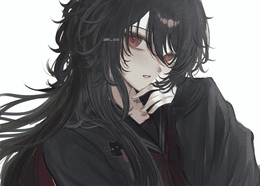 1girl, 28ki_00, animal_print, black_cardigan, black_hair, black_sailor_collar, cardigan, collarbone