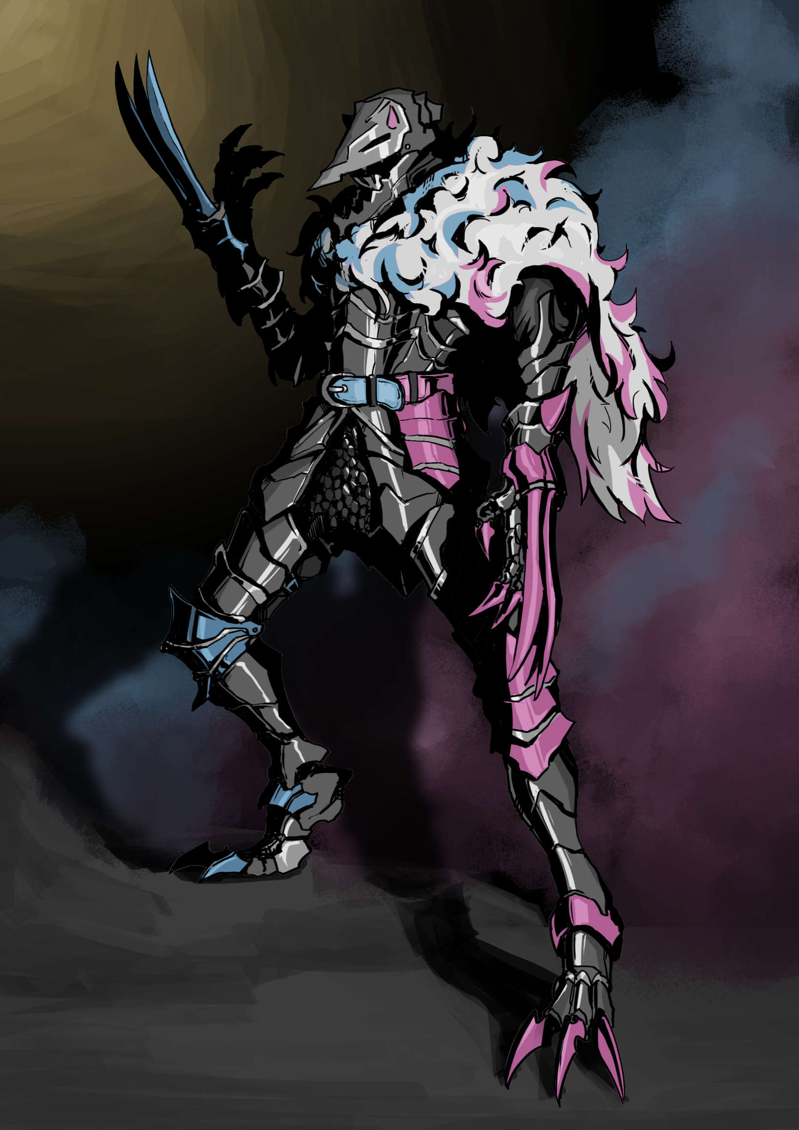 armor, belt, blue_fur, breastplate, capelet, claws, feaurievladskov, full_armor