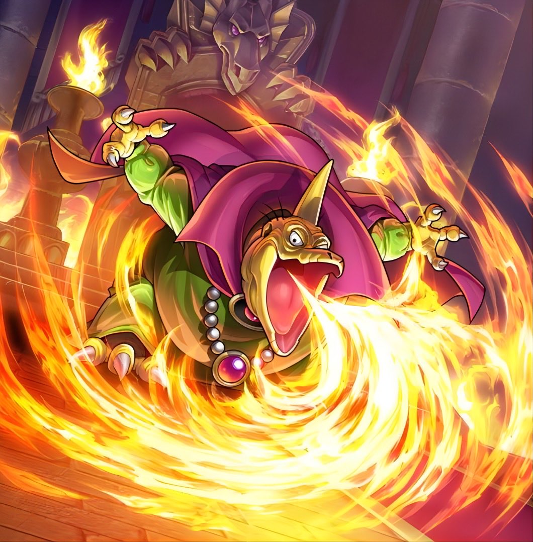 1boy, artist_request, baramos, breath_weapon, breathing_fire, cape, claws, dragon_quest, dragon_quest_iii, dragon_quest_rivals, fire, floating_cape, game_cg, green_robe, horns, jewelry, long_sleeves, looking_at_viewer, looking_to_the_side, male_focus, monster, monster_focus, necklace, no_humans, official_art, open_mouth, purple_cape, resized, robe, single_horn, solo, third-party_source, throne, tongue, upscaled