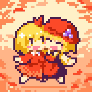 2girls, aki_minoriko, aki_shizuha, blonde_hair, dotpict_(medium), hat, kumamoto_(bbtonhk2), lowres