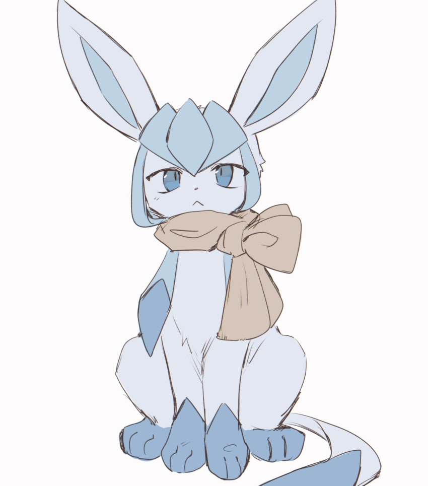animal_focus, blue_eyes, blue_hair, brown_scarf, closed_mouth, commentary, glaceon, highres