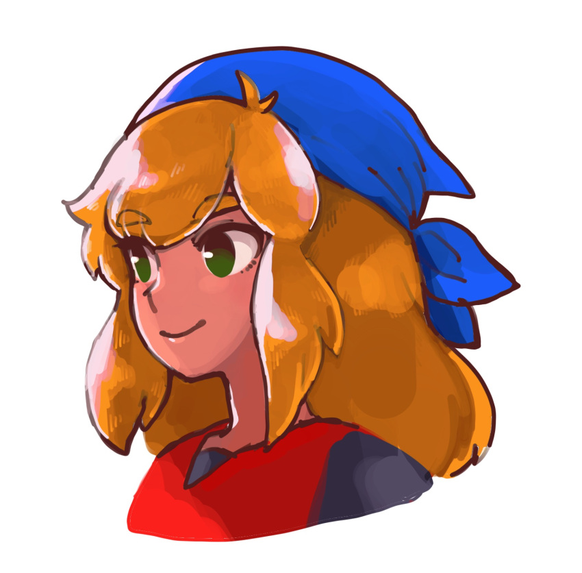 1girl, bandana, black_shirt, blonde_hair, blue_bandana, cadence_(necrodancer), cadence_of_hyrule, closed_mouth