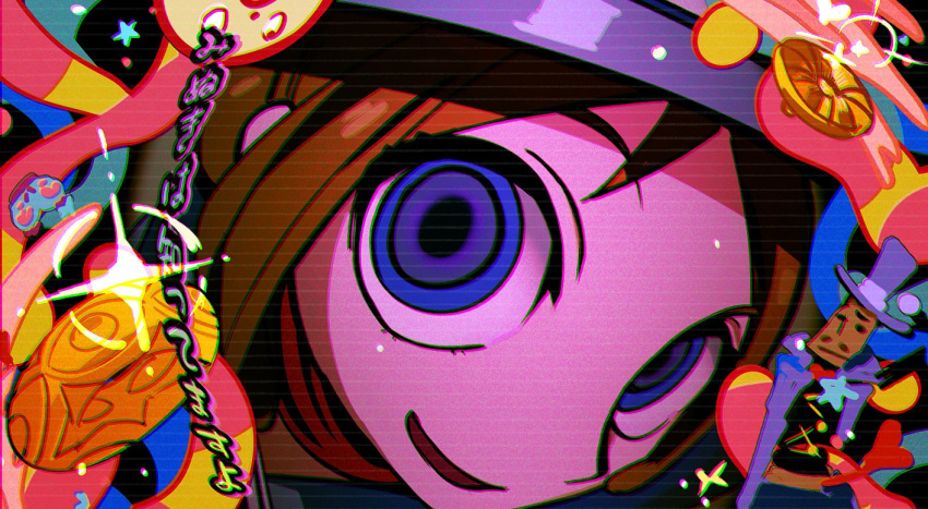 1girl, ace_attorney, apollo_justice:_ace_attorney, badge, blue_eyes, blue_hat, brown_hair, eye_focus
