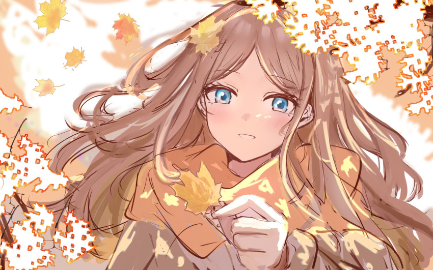 1girl, ansy09080527, autumn_leaves, bang_dream!, bang_dream!_it's_mygo!!!!!, blue_eyes, blush, brown_hair