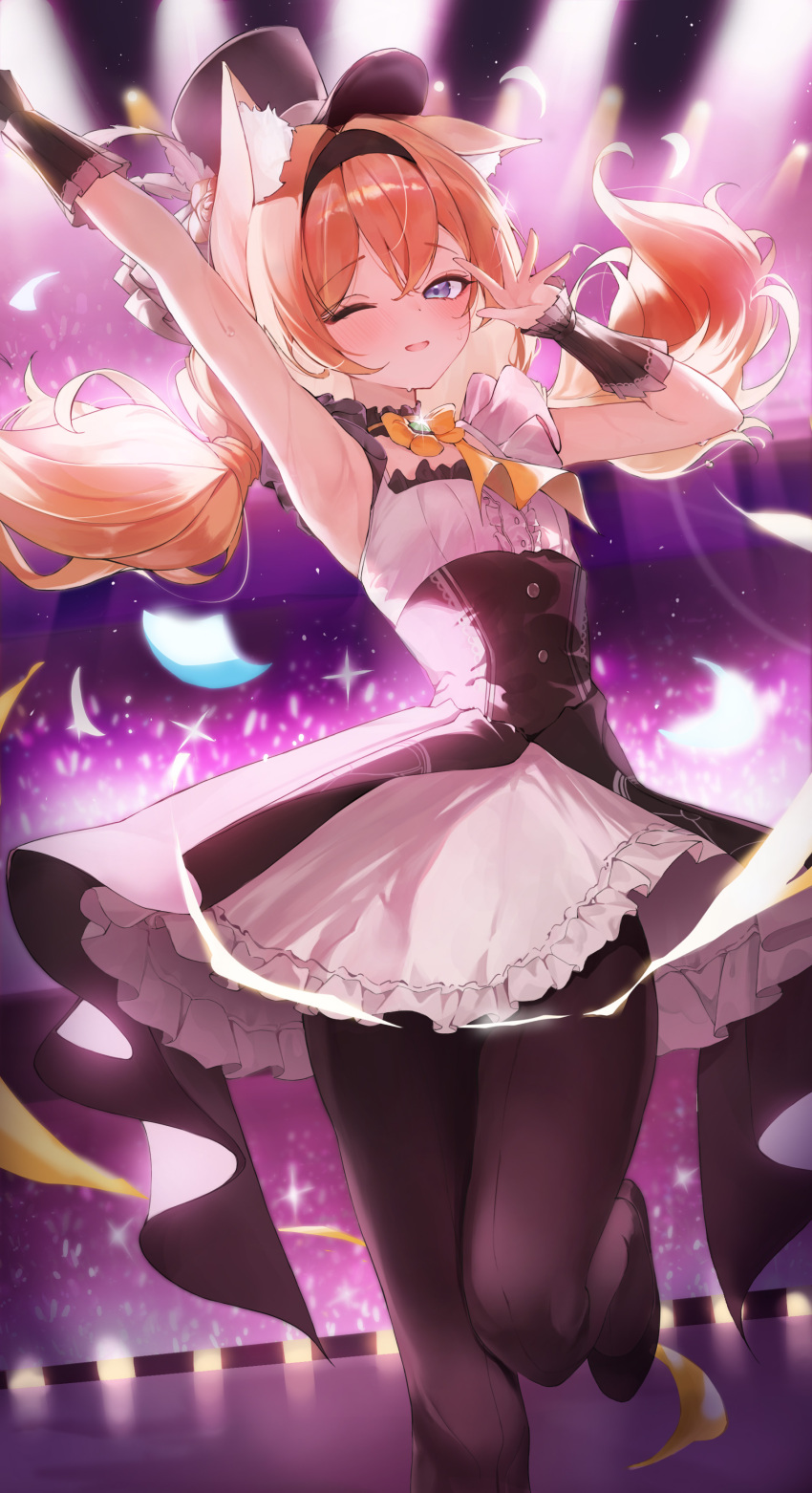 1girl, absurdres, animal_ear_fluff, animal_ears, bare_shoulders, black_dress, black_footwear, black_headband