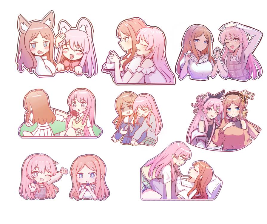 2girls, anger_vein, animal_ear_fluff, animal_ears, ansy09080527, bang_dream!, bang_dream!_it's_mygo!!!!!, black_ribbon