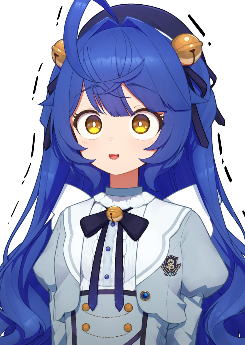 1girl, absurdres, ahoge, amamiya_kokoro, amamiya_kokoro_(1st_costume), bell, beret, blue_hair