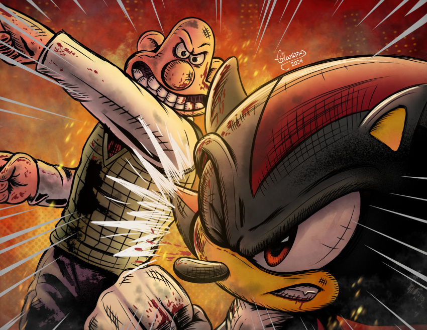 2boys, animal_nose, bald, blood, blood_on_face, clarissa_arts, clenched_hands, clenched_teeth