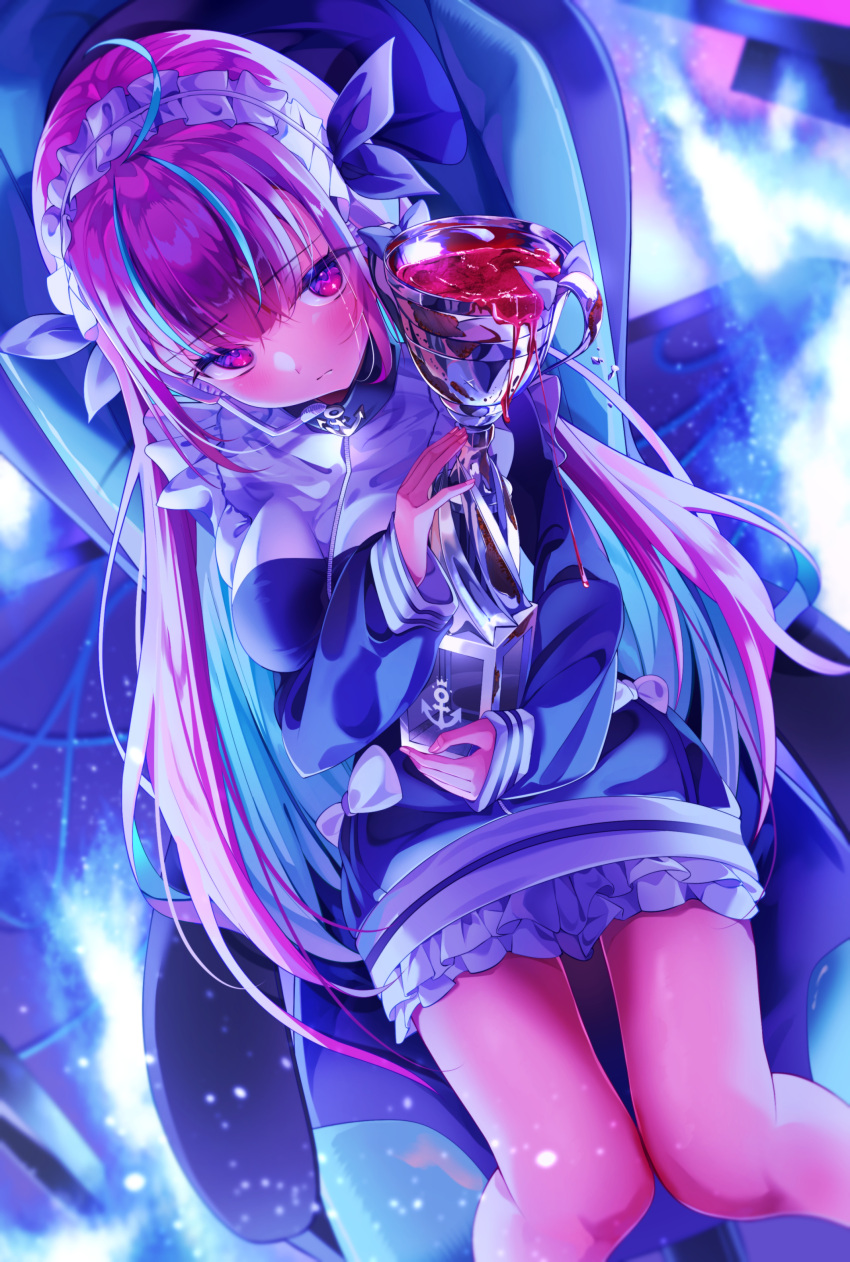 1girl, absurdres, ahoge, blue_hair, breasts, closed_mouth, colored_inner_hair, commentary