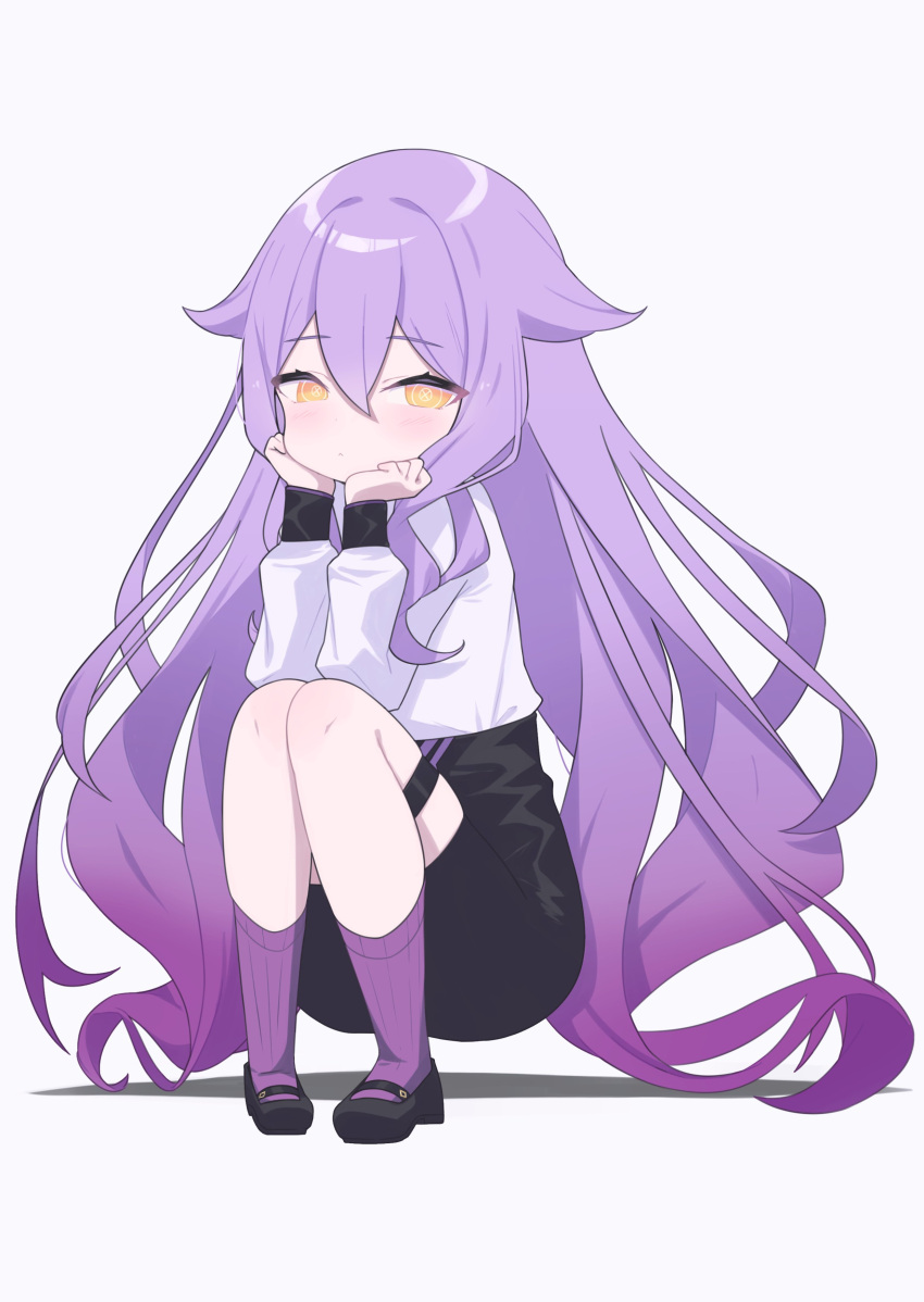 1girl, absurdres, black_footwear, black_skirt, blush, burumanoeat, closed_mouth, commentary_request