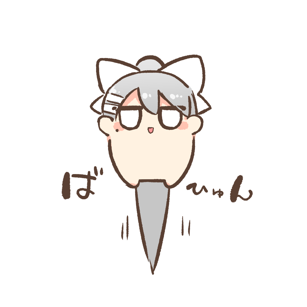 1girl, :d, blank_eyes, blush_stickers, bow, chibi, grey_hair, hair_bow