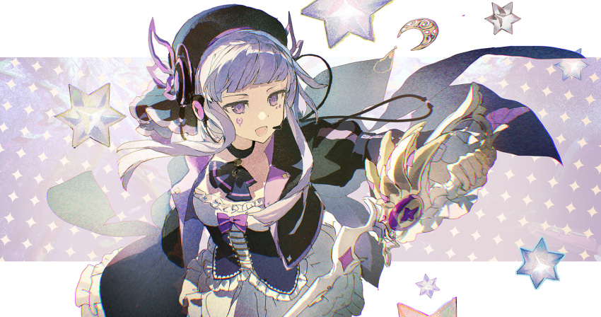 1girl, abstract_background, arcaea, beret, black_corset, black_hat, black_jacket, bow
