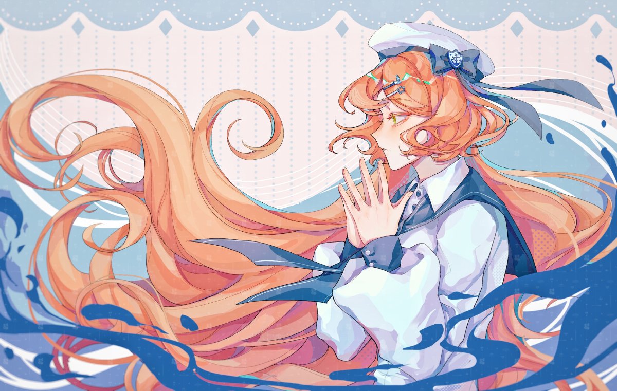 1girl, blue_sailor_collar, bow, buttons, collared_shirt, fashion_style_request, from_side, green_eyes