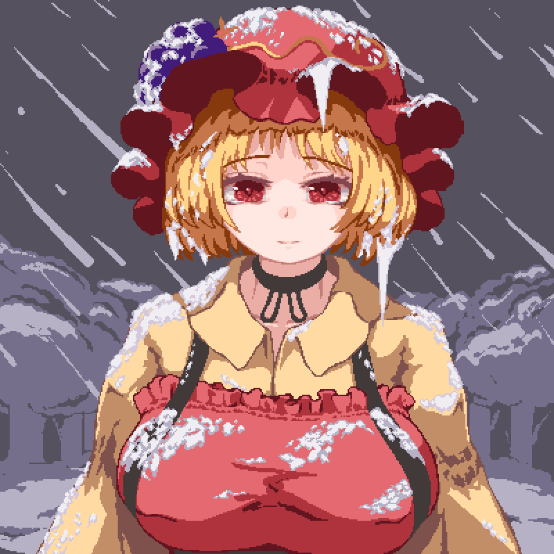 1girl, aki_minoriko, apron, blonde_hair, breasts, closed_mouth, collarbone, food