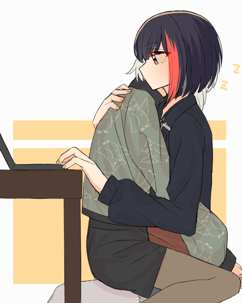 2girls, absurdres, aoba_moca, bang_dream!, black_hair, black_shirt, black_skirt, brown_pantyhose