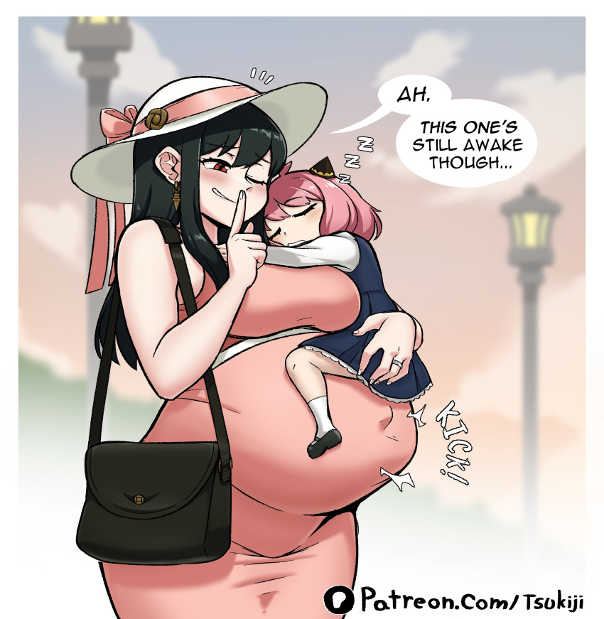 2girls, absurdres, anya_(spy_x_family), belly, big_belly, highres, multiple_girls, navel, outie_navel, pregnant, sleeping, spy_x_family, stomach, tsukijitums, yor_briar, zzz