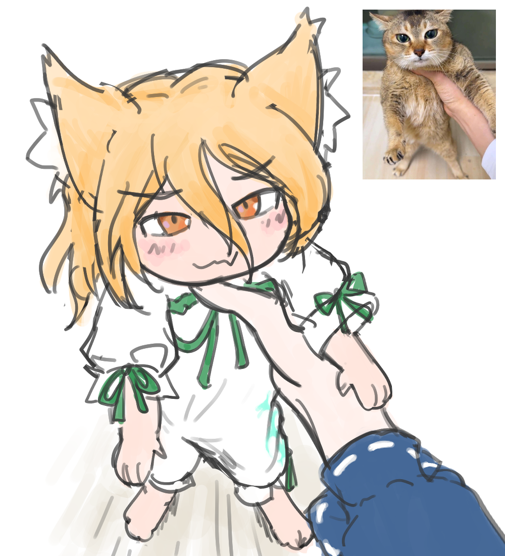1girl, animal_ear_fluff, animal_ears, animal_hands, blonde_hair, blush, cat, fox_ears
